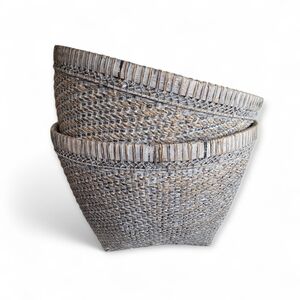 Set Of 2 Large Gray Hand Woven Seagrass Storage Baskets
